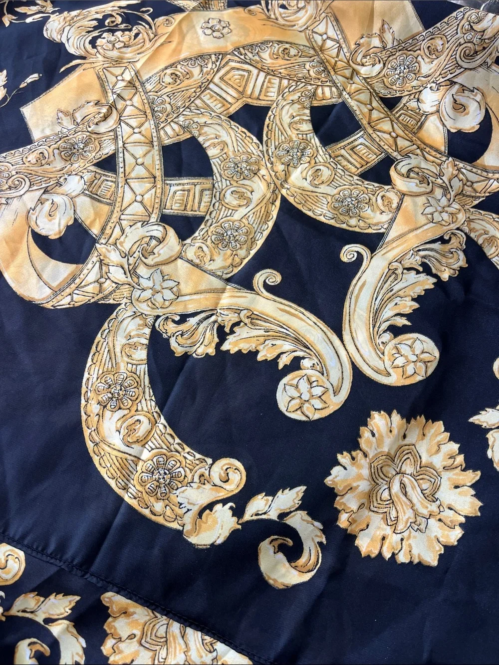 EUC gorgeous, black and gold Barocco inspired print oversized scarf 42 